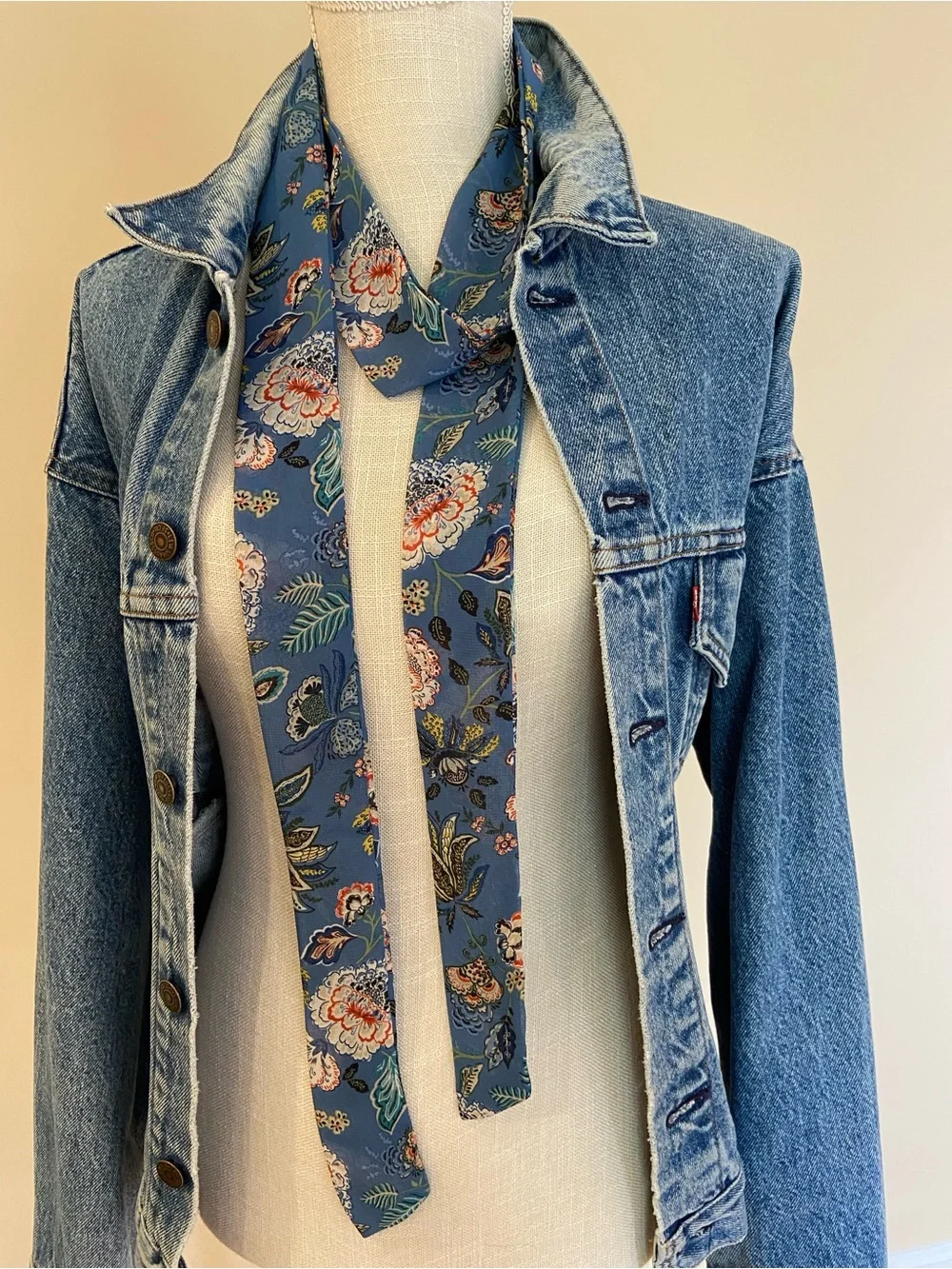 Silk Floral Blue Long Skinny Scarf Free People Virginia Pony Scarf Style